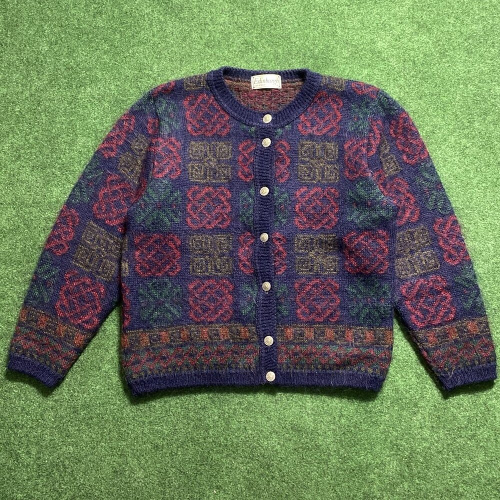 Edinburgh Women’s Mohair Cardigan Medium Navy-Blue Vintage